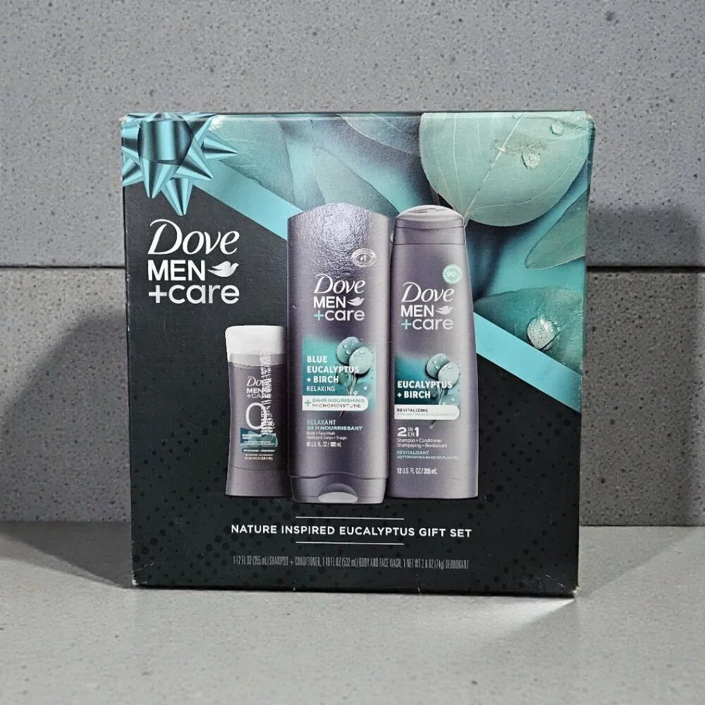 Dove Men Care Body Wash Shampoo Deodorant Blue Eucalyptus Birch Gift Set New